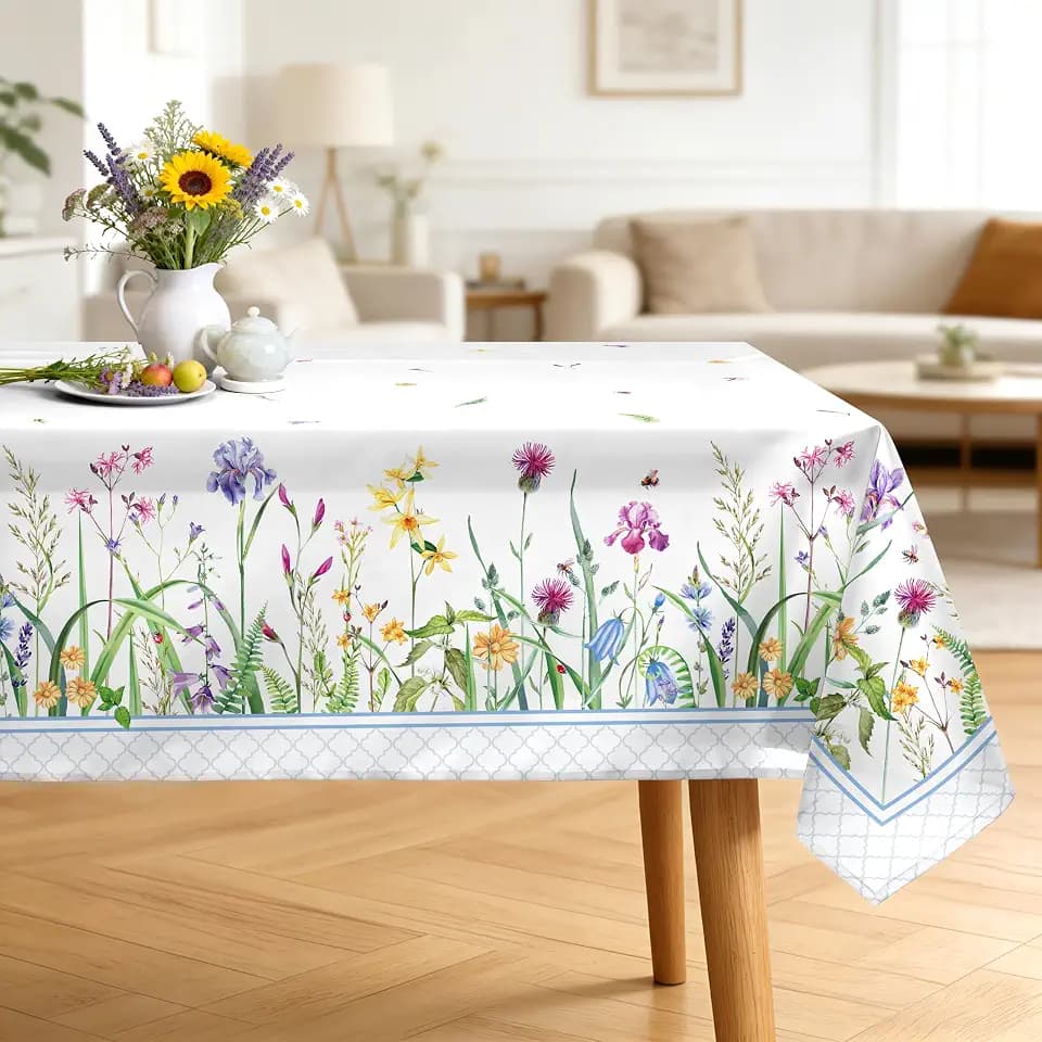 Wildflower Grass Tablecloth 60 x 84 Inch Rectangular, Floral Print