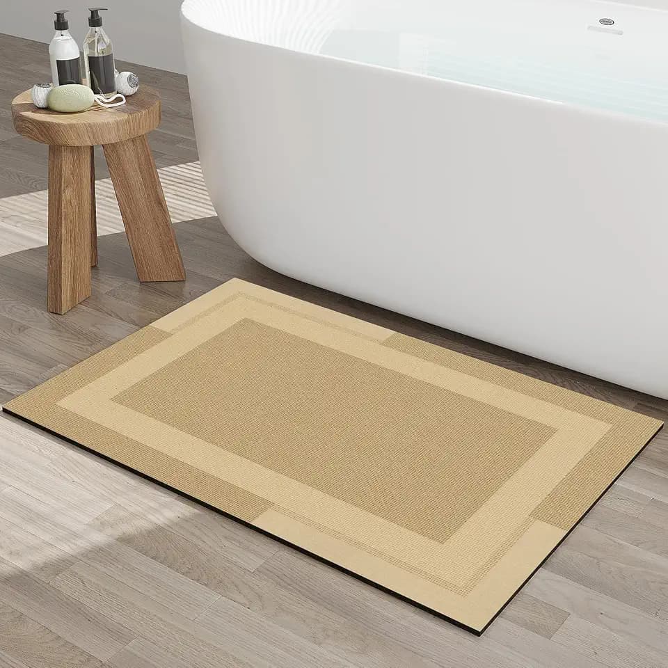 YDKGL Non Slip Bath Mat Thin Bathroom Rugs Fit Under Door Brown 24"x 35"