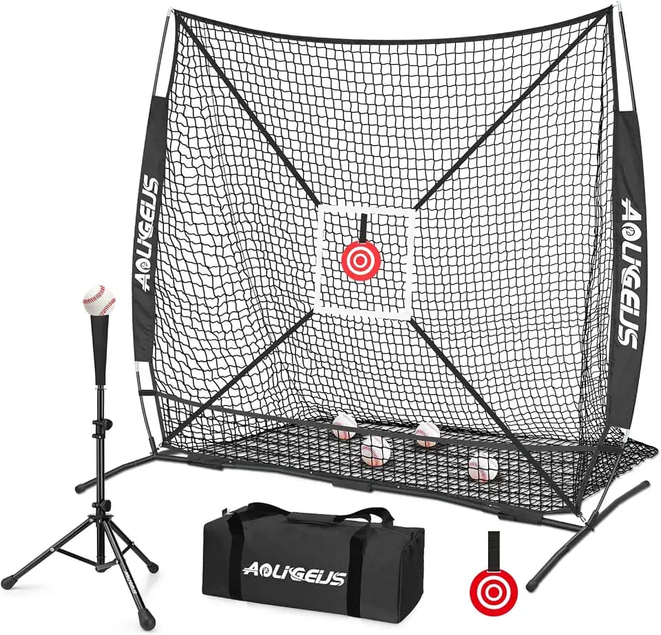 6'x6' Baseball Softball Pitching Net Practice Net,Batting Tee