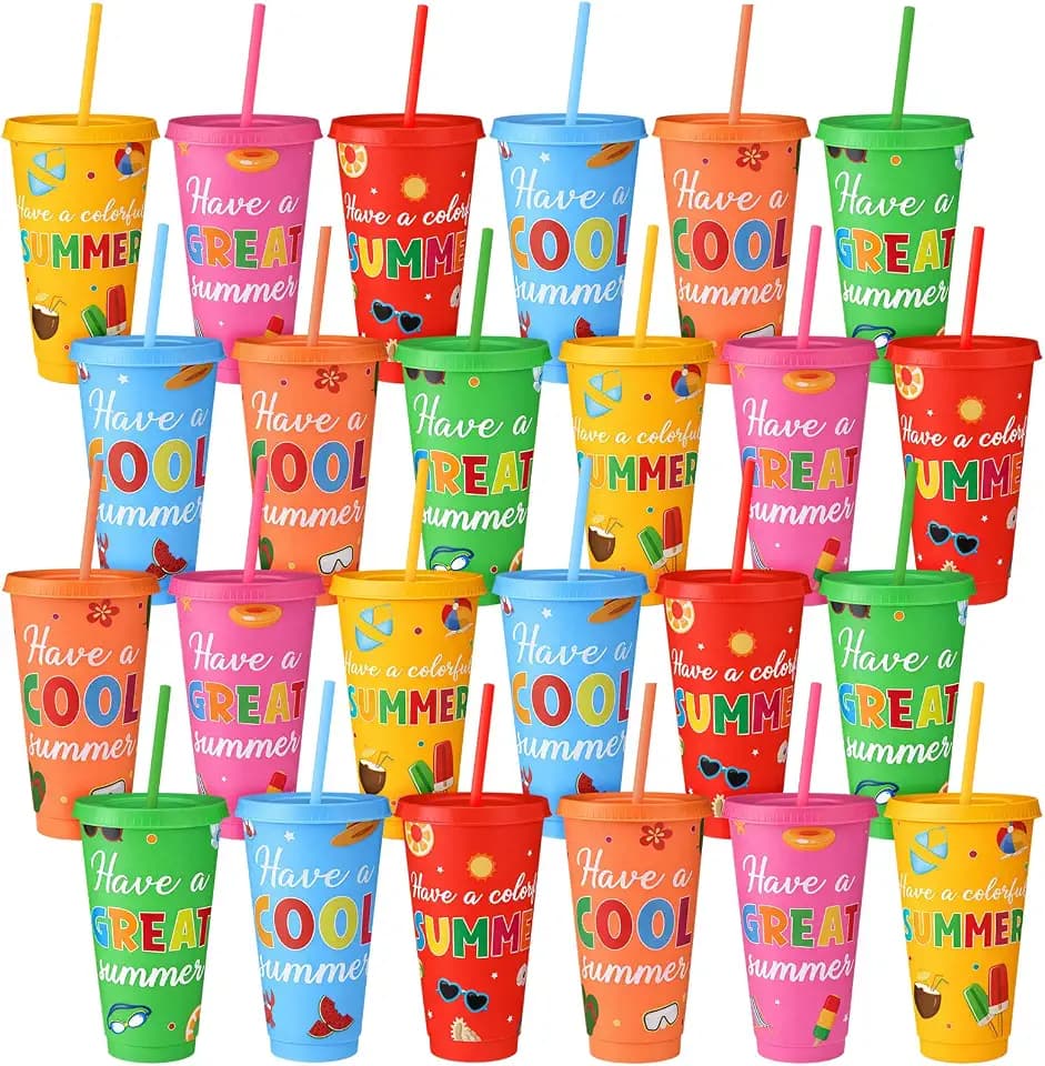 LemonRoad 24 Pcs End of the Term Cups with Lid Straw Beach Party Favors