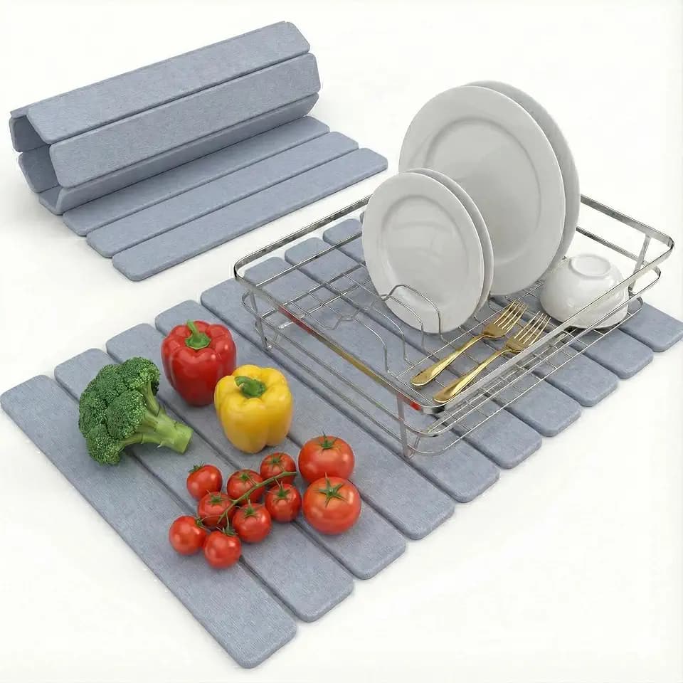 Large Stone Drying Mat for Kitchen Counter | Premium Diatomaceous Earth Coaster Set for Dishes | Non-Slip Kitchen Sink Mat | Fast-Absorbing, Eco-Friendly | 23" x 15.5" (Light Grey)