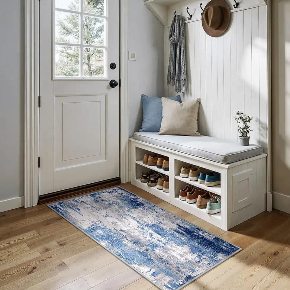 RELEANY Washable 2'x5' Abstract Area Rug for Living Room Blue Gray