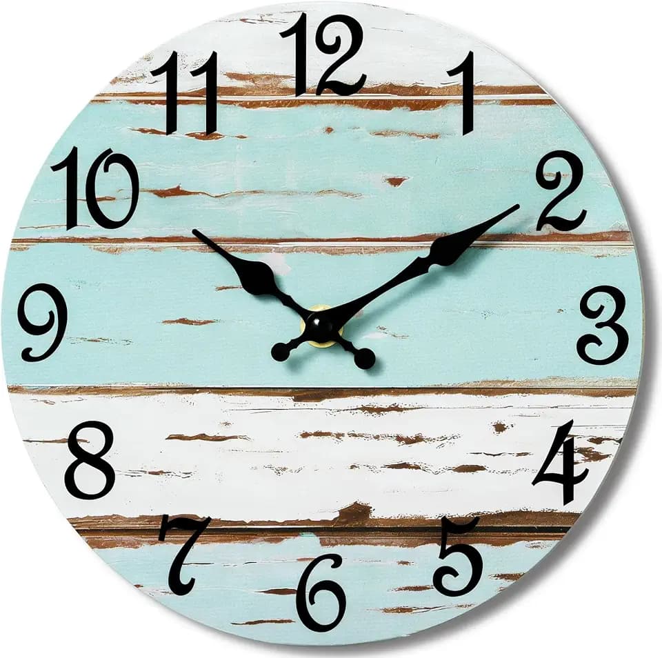CHYLIN Wall Clock Silent Non-Ticking Battery Operated Blue White Coastal