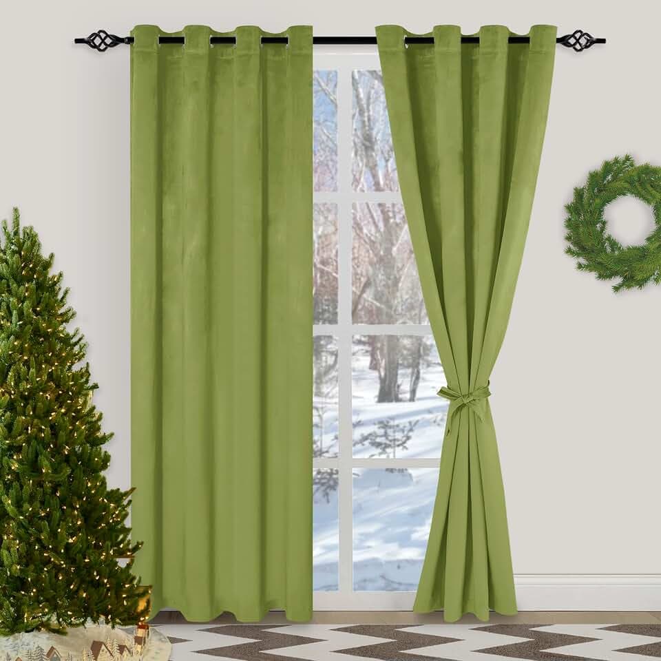XWZO Moss Green Velvet Curtains 84 Inches Long, Elegent Soft Luxury Curtains for Living Room, Thermal Insulated Room Darkening Moss Green Curtain for Bedroom Decor, Velvet Drapes Set 2 Panels