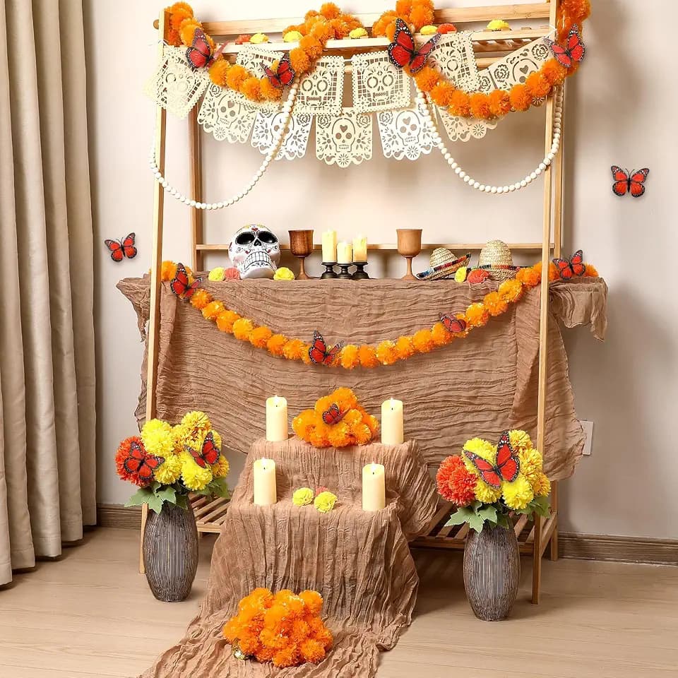 AceOrbit 88 Pcs Dia De Los Muertos Ofrenda Altar Decor Set, Orange