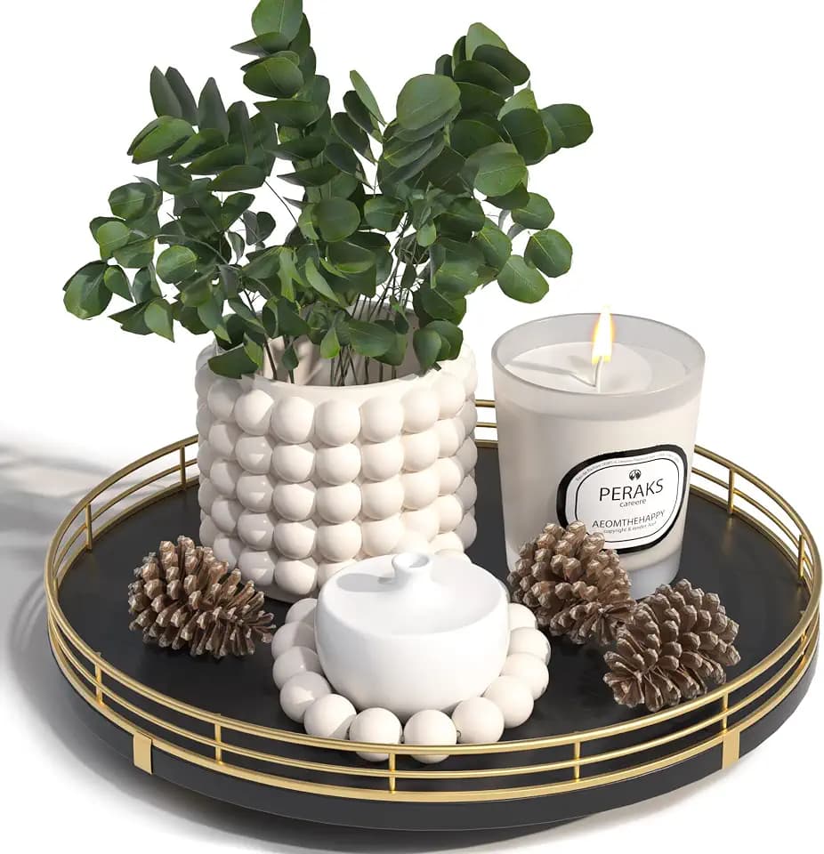 Oroyutor 10-Inch Oak Lazy Susan Decorative Tray with Gold Finish
