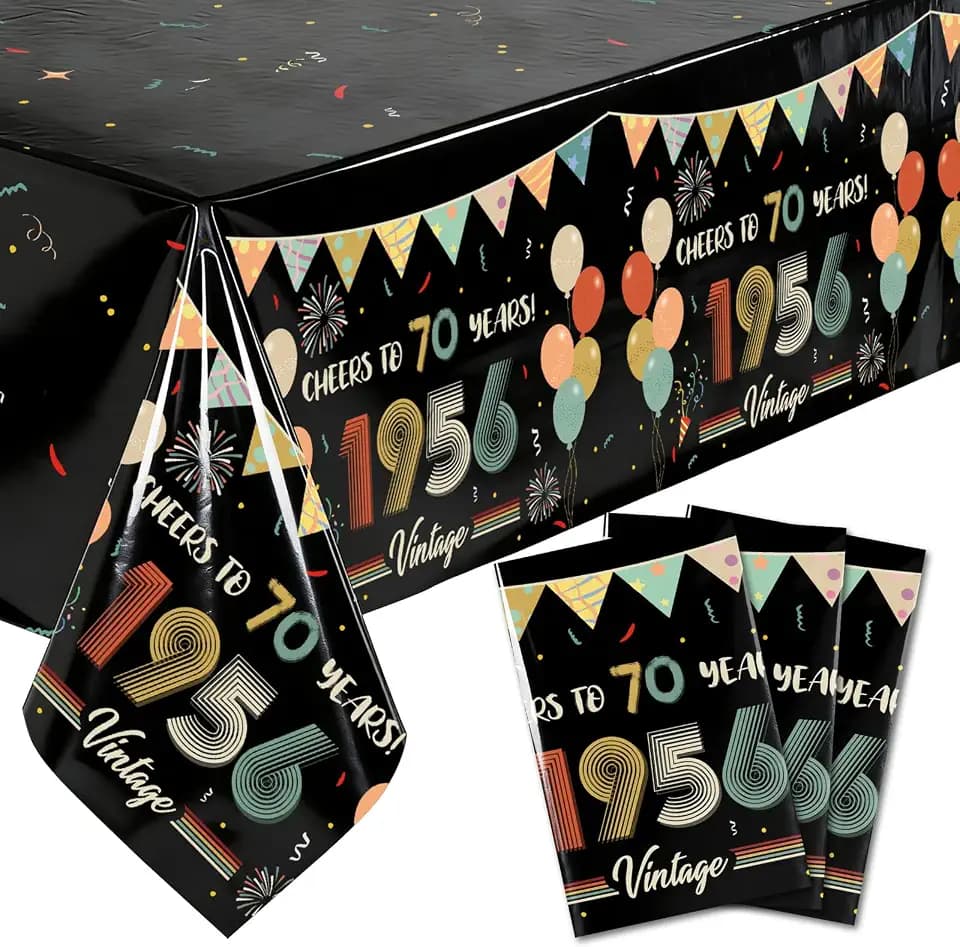 3Pcs Vintage 70th Birthday Tablecloths 1956 Cheers to 70 Years Table Covers