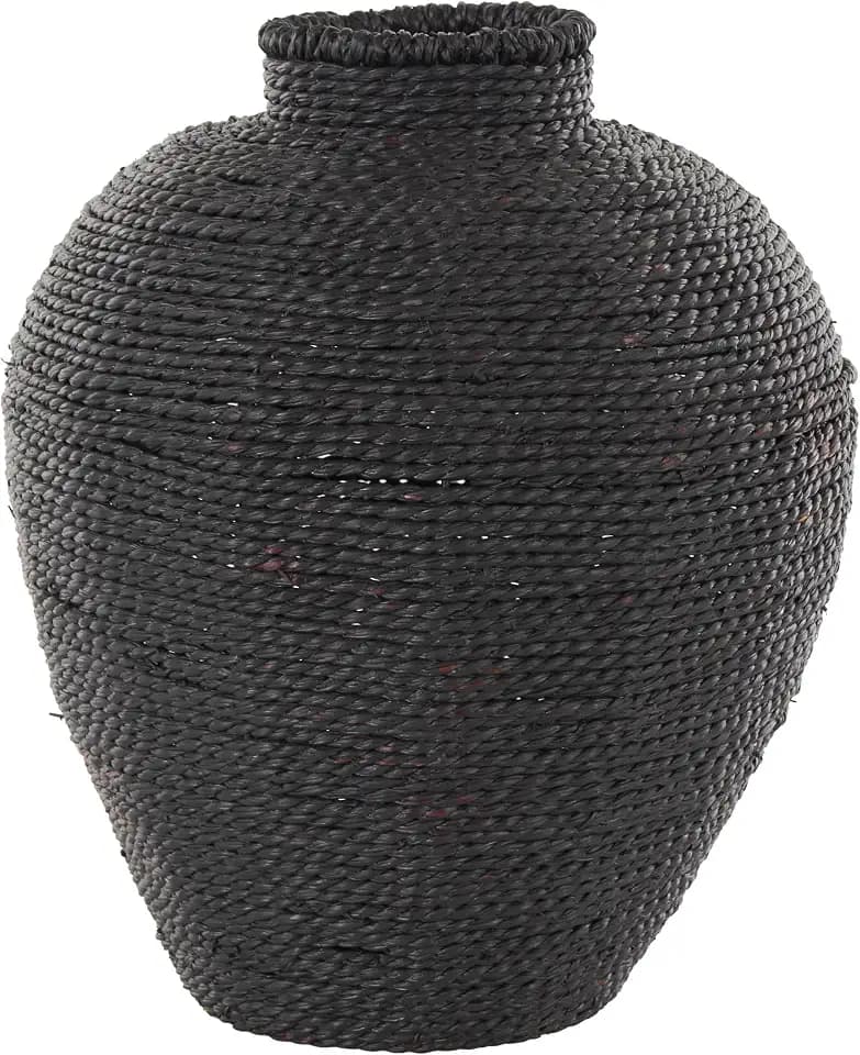 Deco 79 Metal Handmade Decorative Vase Wrapped Pot Centerpiece Vase, Flower Vase for Home Decoration 11" x 11" x 13", Black