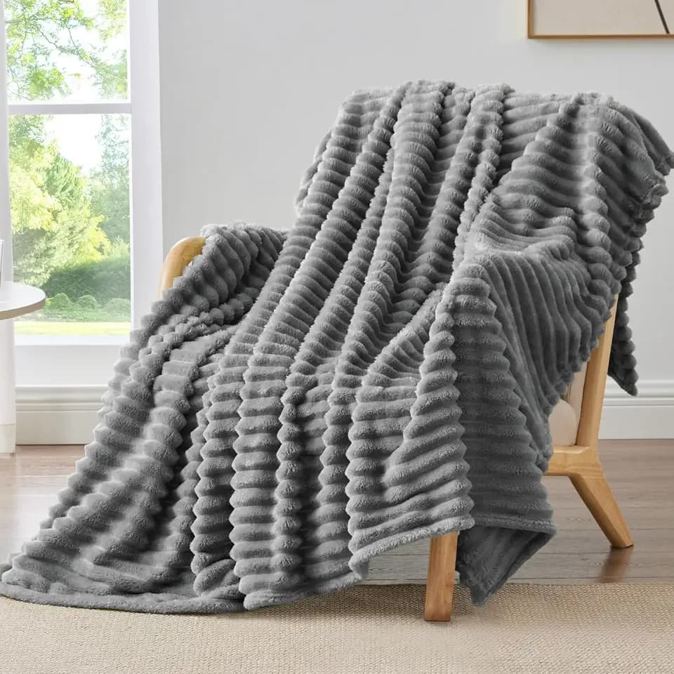 BEDELITE Ribbed Grey Throw Blanket for Couch, 50"x60"