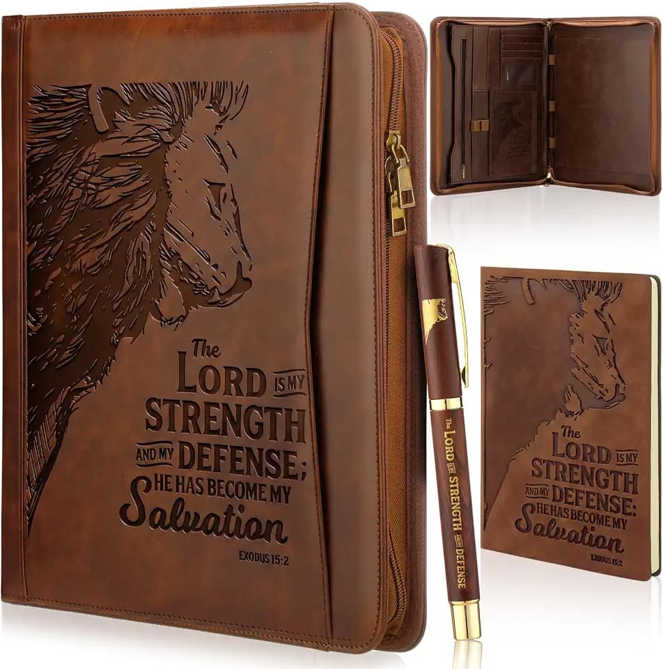 Fuyoooo 3 Pcs Lion Pastor Style Bible Verse Leather Portfolio Notebook Pens