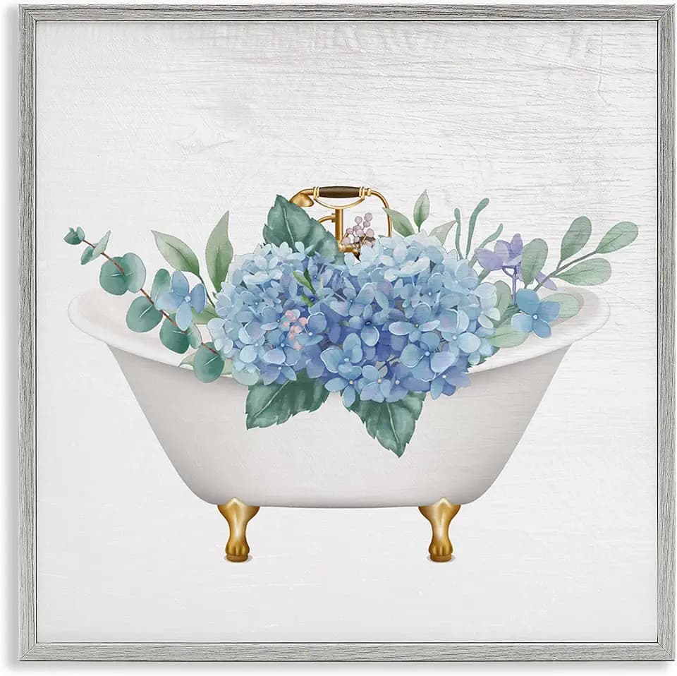 'Chic Bathtub with Hydrangea Blossoms'| Framed Giclee Art