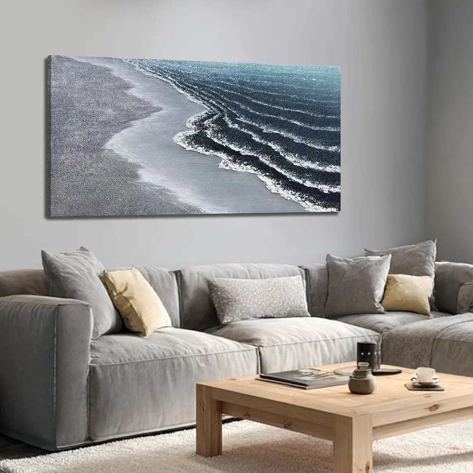 GAIDUOMAI Large Artwork Blue Wall Decor Abstract Canvas Wave Wall Art for Living Room Txtured Neutral Prints Paintings for Home Dining Room Bedroom 29x58 Inch