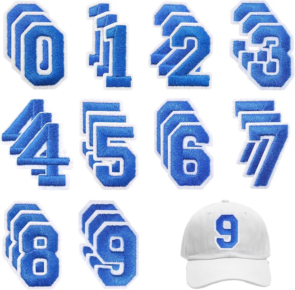 FR 30 Pcs Iron on Numbers Patches, Varsity Numbers 0-9 Applique for Clothes, Dress, Hat, Jeans, DIY Accessories/Blue