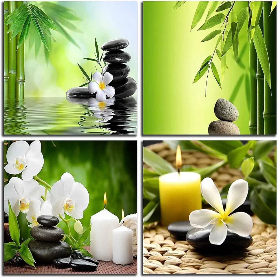 NAN Wind Modern 4 Panel Zen Giclee Canvas Print Spa Wall Art Spa Massage Treatment Pictures on Canvas Wall Art for Home Office Decorations Living Room Bedroom