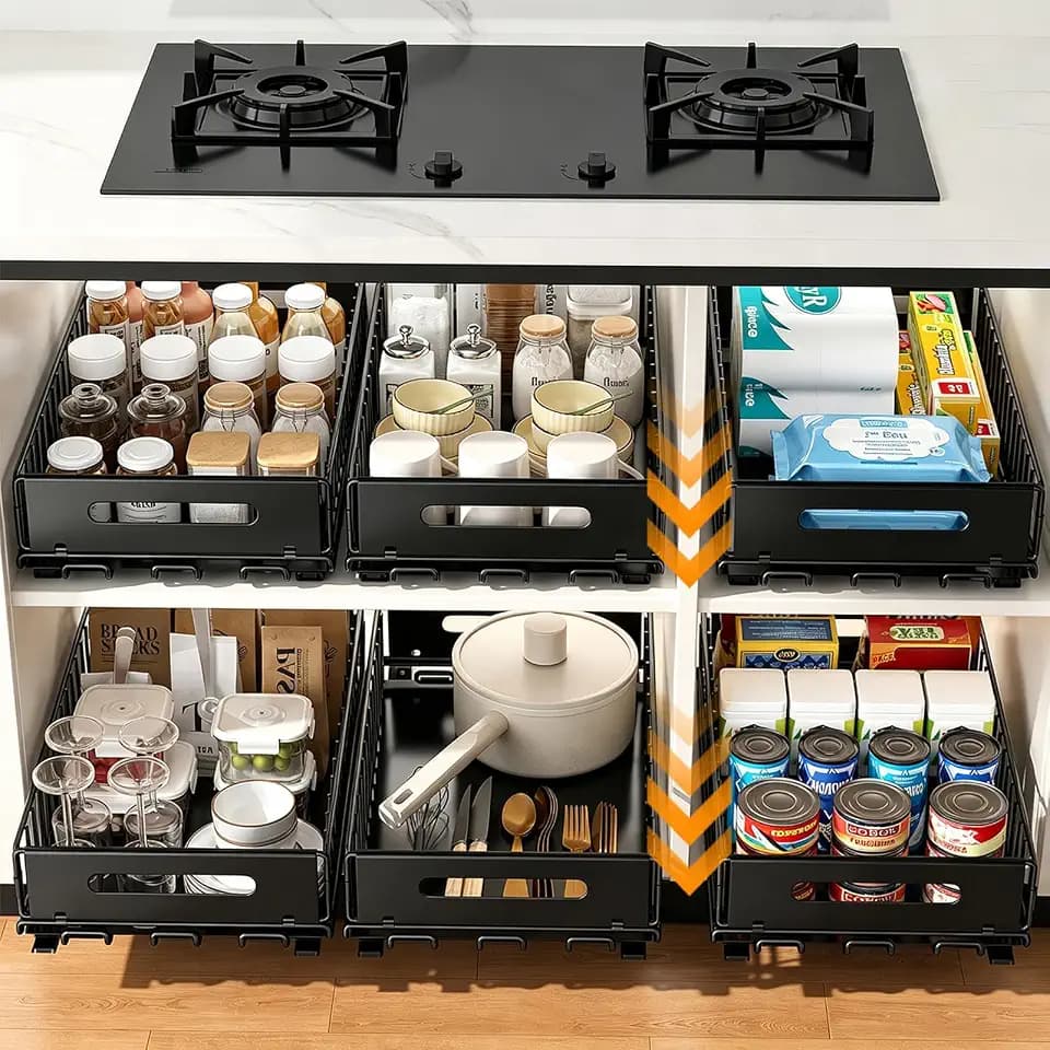 PureBox Pull Out Cabinet Organizer for Kitchen, 2 Pack Slide Out Shelves