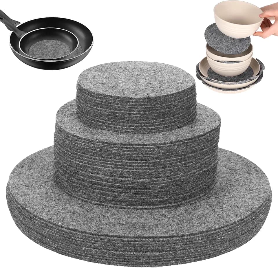 Plate China Storage Dividers 96 Pcs Felt Plate Dividers, Round China Dish Protectors Thick and Soft Dish Storage, Soft Saucer Protectors for Porcelain Cookware Protecting and Stacking, Gray(3 Sizes)