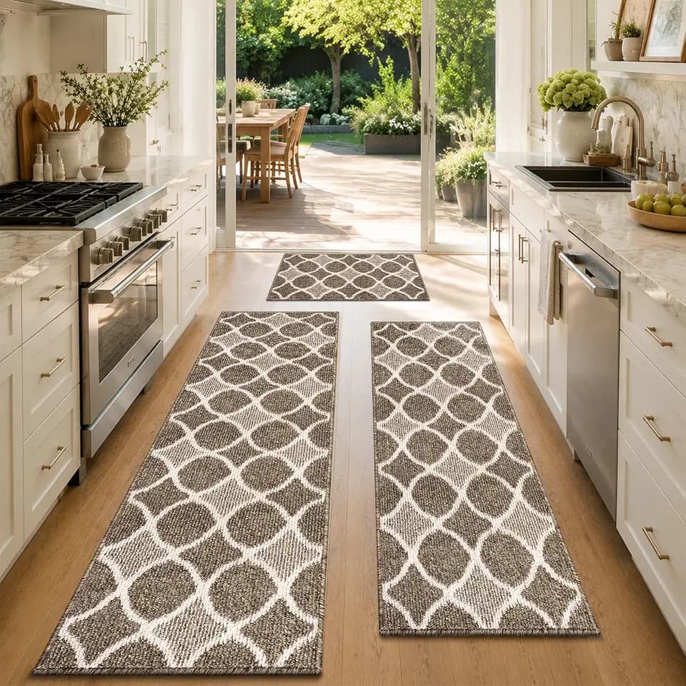 Kitchen Mats for Floor 3 Piece Set,Farmhouse Kitchen Runner Rugs Non Skid Washable,Soft Comfort Kitchen Mats for Floor Sets,Kitchen Area Rug Floor Mat for Bathroom Entryway Indoor Door(Brown)