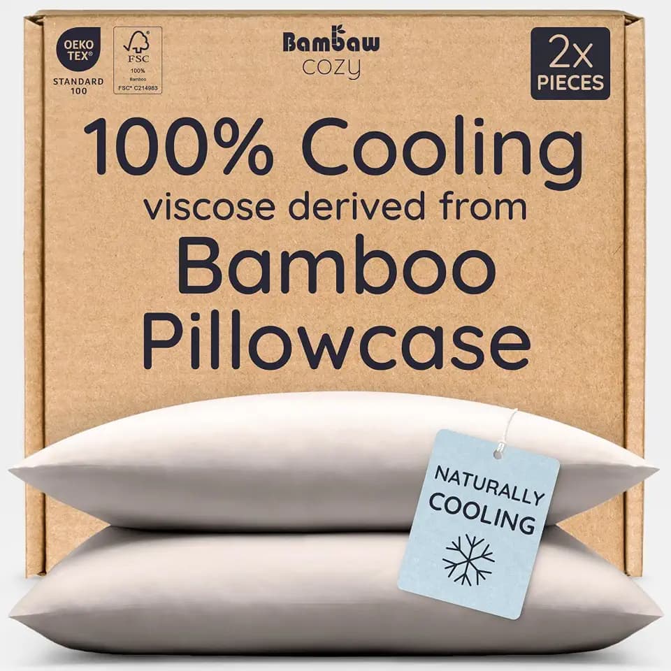 Bambaw 100% Viscose Derived from Bamboo Pillowcase Queen Size – Set of 2 Queen Cooling Pillow Cases with Envelope Closure, Breathable & Super Soft Pillow Cases, Anti Acne Pillowcase (Sand)