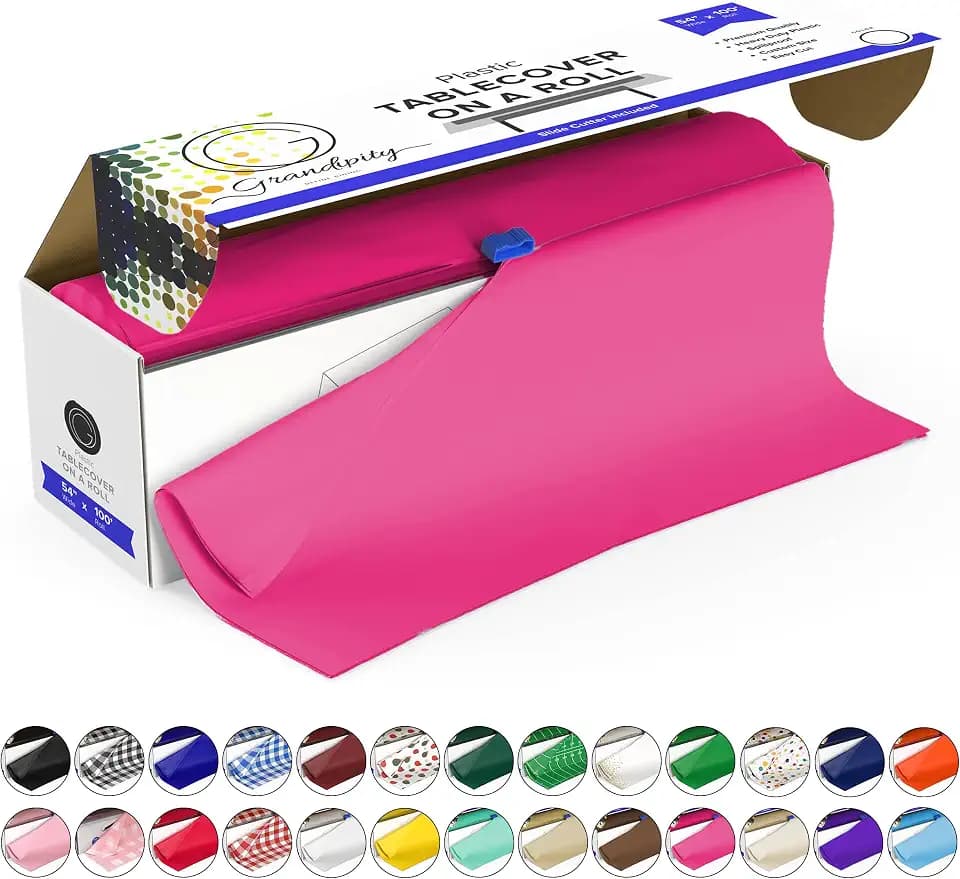 Grandipity Plastic Table Cloth Roll - 54in x 100 Ft. Table Cover Hot Pink