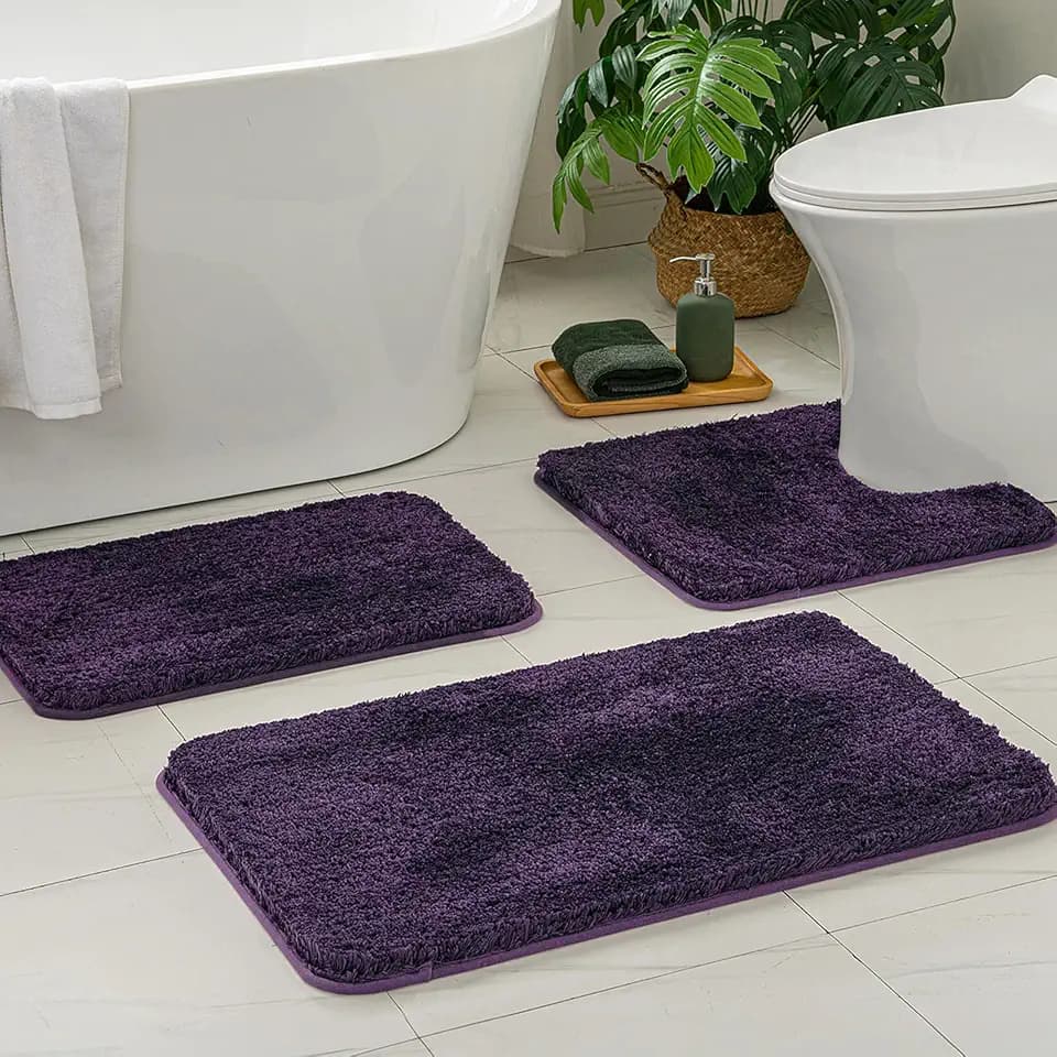 MIULEE Dark Purple Bathroom Rugs and Mats Set 3 Pieces 20x20+16x24+20x30