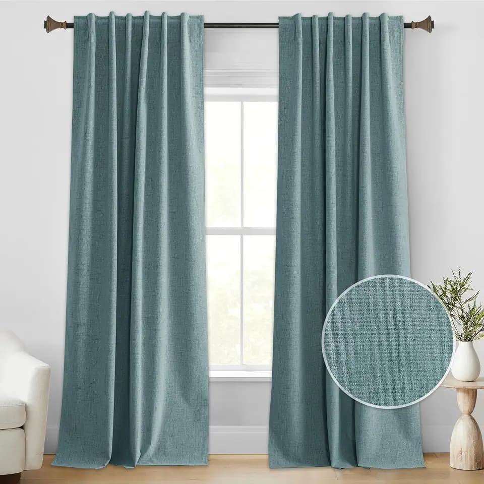 StangH Slate Blue 100% Blackout Curtains 90 Inch Linen Curtains 2 Panels