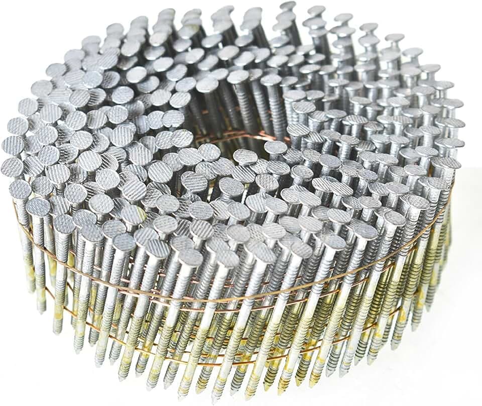 findmall 1-1/2 Inch 3600 Count Siding Nails 15-Degree Wire Collated Coil Full Round Head Hot-Dipped Galvanized Siding Nails