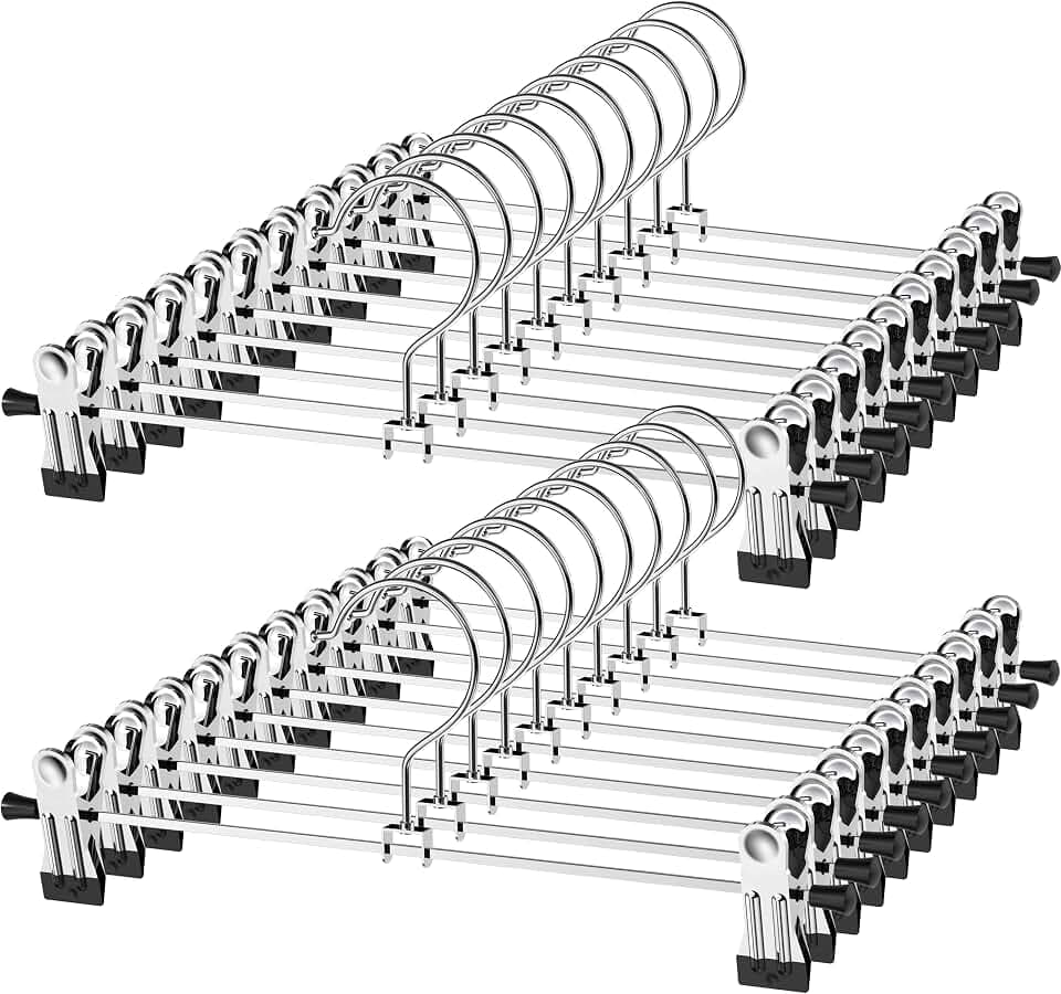 NORTHERN BROTHERS Pants Hangers with Clips, Heavy Duty 20 Pack, Adjustable Metal Skirt Hanger for Women Men Jeans Shorts Trousers Clothes Closet Organizers and Storage