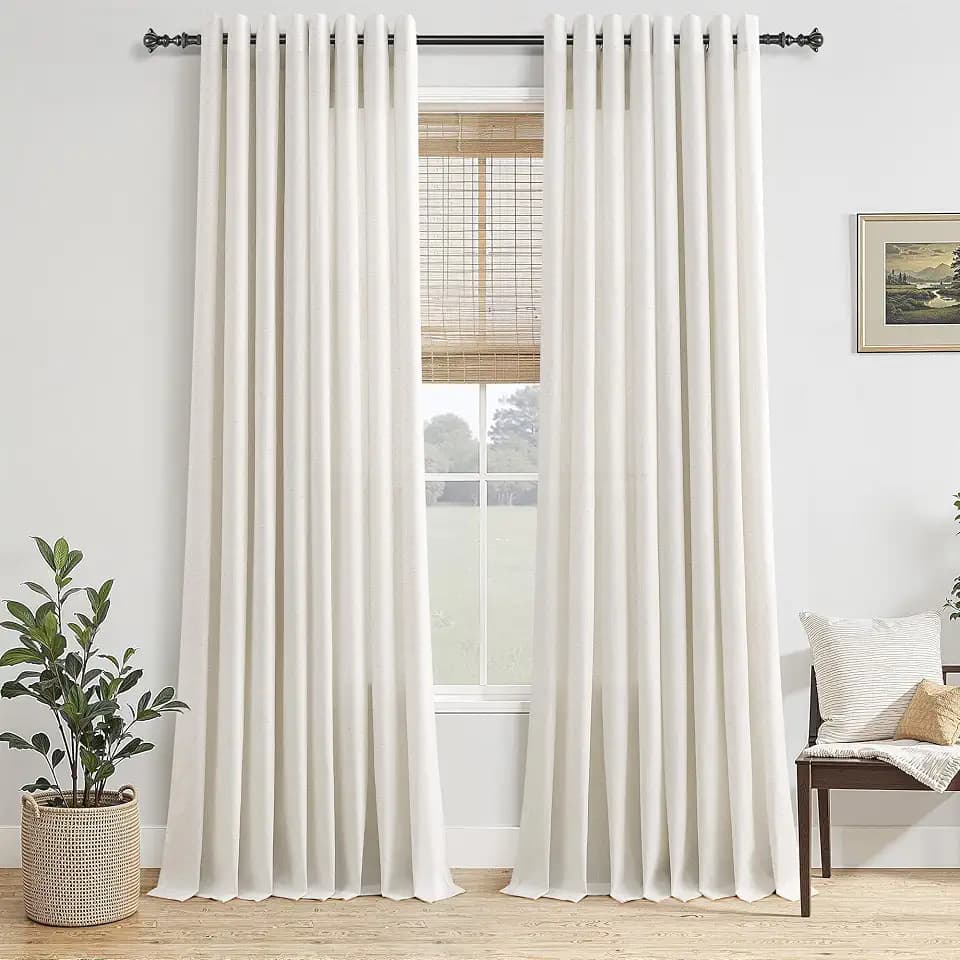Jowels Natural Linen Grommet Curtains 105 Inch Long for Living Room Dining
