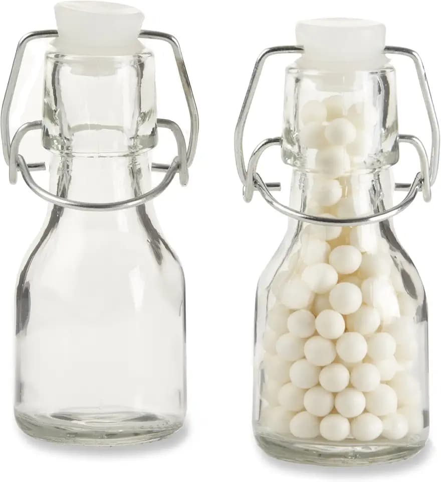Kate Aspen Mini 2.5 oz Glass Bottle with Swing Top (Set of 12) - Great for Party Favors, Extracts, Limoncello, Olive Oil, Hot Sauce, Vanilla Extract, Potion Bottles