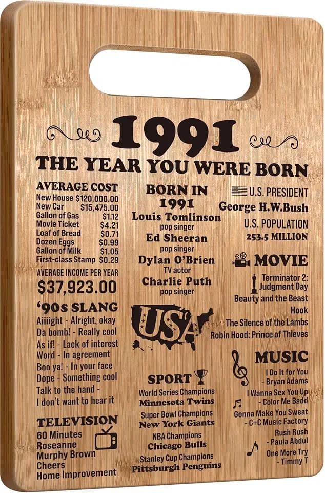 35th Birthday Gifts for Women Men, 1991 Birthday Gifts for Her Him, 35 Years Old Gifts, 35th Birthday Gift Ideas, 35th Birthday Decorations for Women Men, Back in 1991 Cutting Board Gifts
