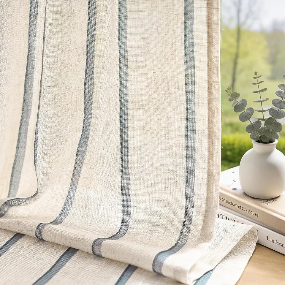 jinchan Light Filtering Striped Linen Curtains 84 Inches Long 2 Panels