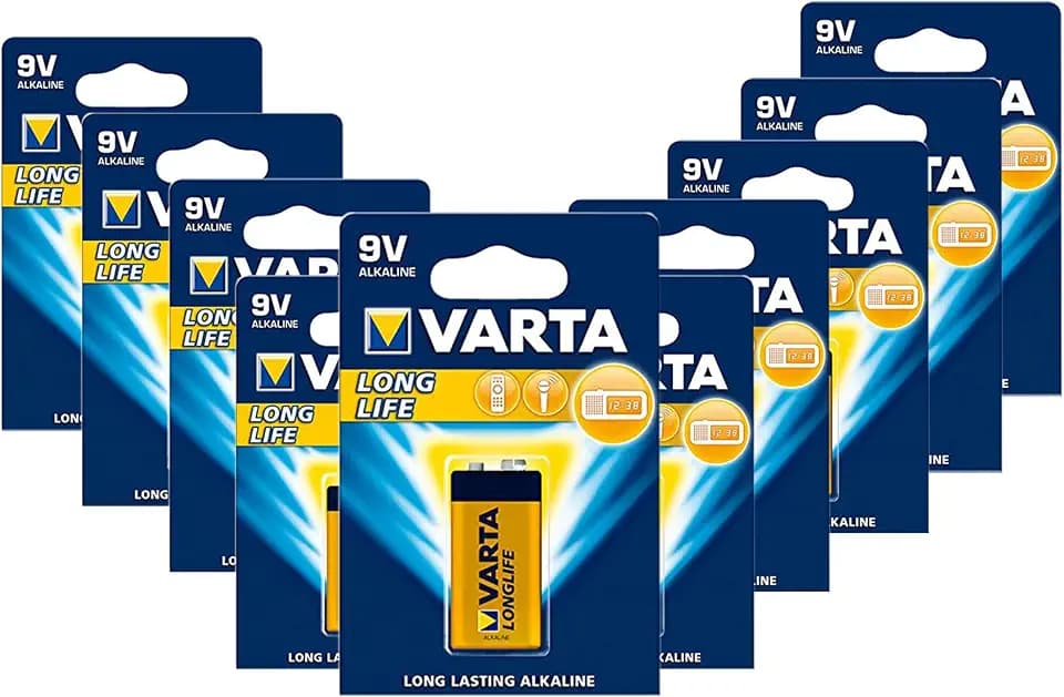 Varta 4122 10er-Pack Batterie Alkaline E Block für Feuermelder Rauchmelder Feuchtigkeitsmessgeräte, 9V