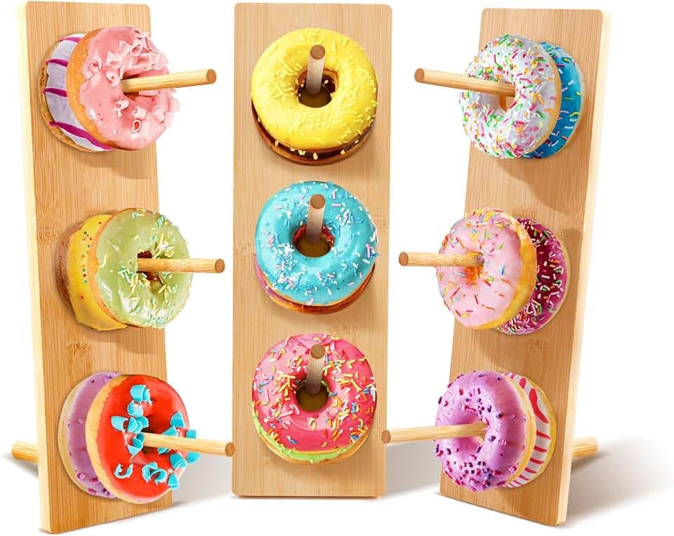 GRETJOB Donut Wall Stand Display, Bamboo Doughnut Display Stand Dessert Table Decoration for Party, Dessert Table,Birthday, Wedding, Baby Shower, Bridal Showers (3 Pack)
