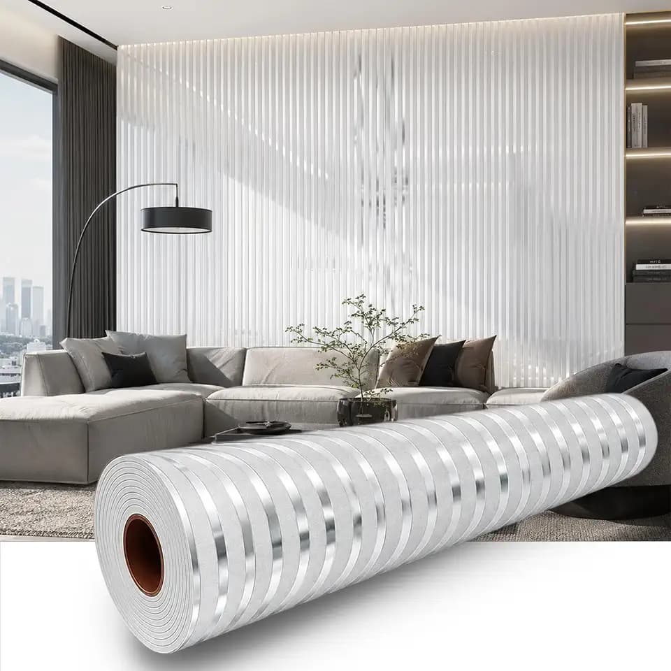 Silver Metallic Stripe Peel and Stick Wallpaper, 23.6 x 118 in