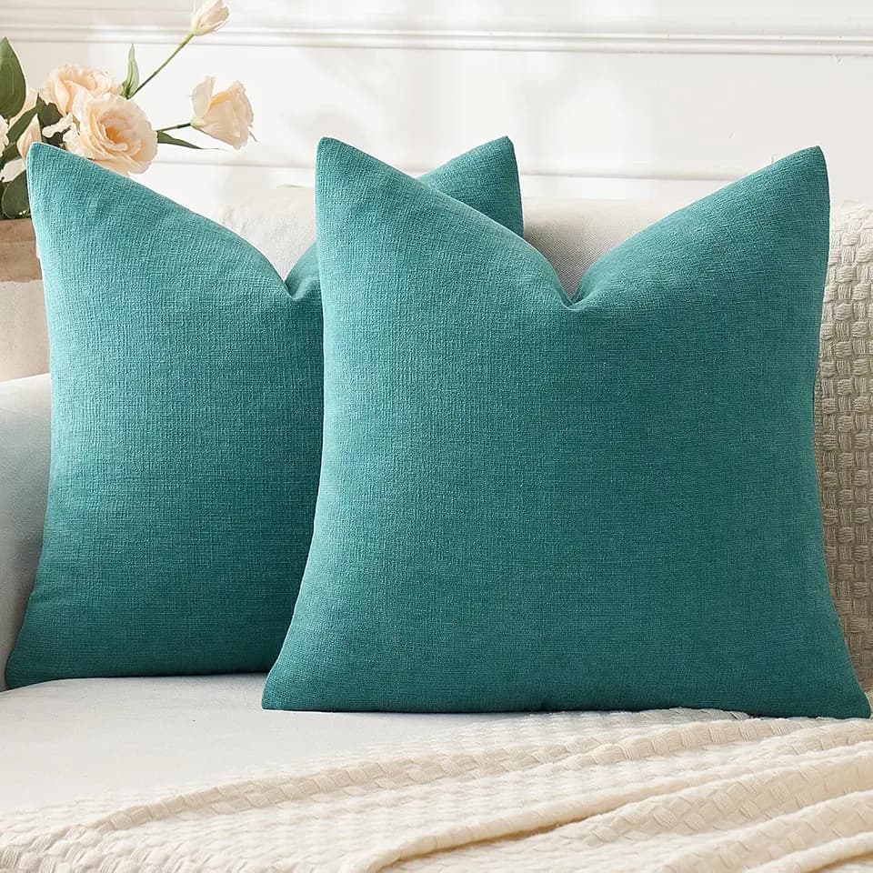 MIULEE Teal Chenille Couch Throw Pillow Covers, 18x18