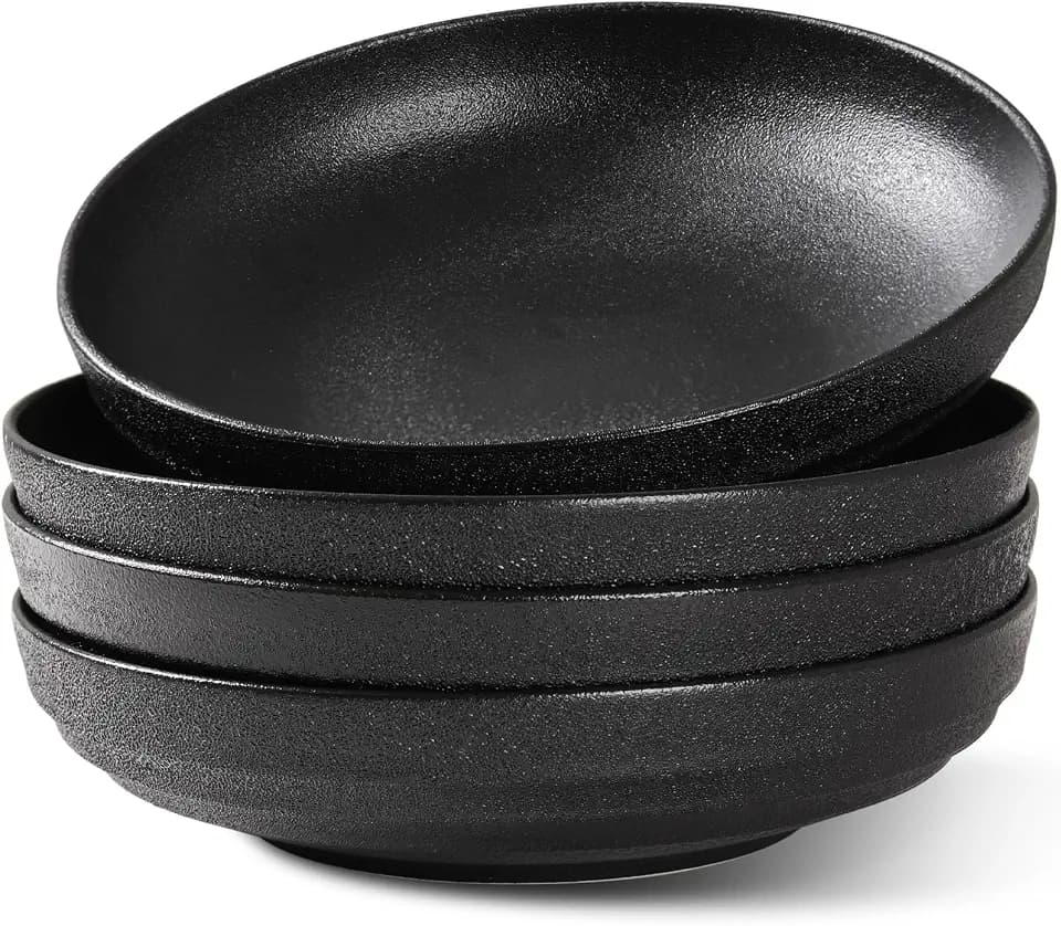 HAPPY KIT Stoneware 9'' Pasta Bowls 42oz Set of 4, Matte Black