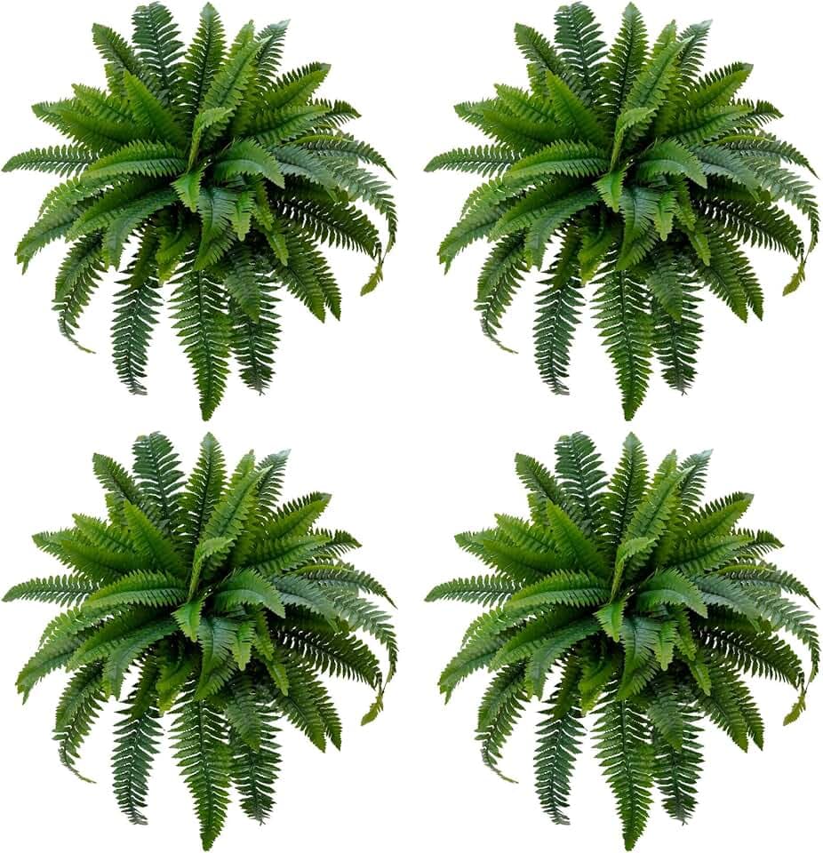 Senjie Fake Ferns 4 Set 55 Branches Artificial Ferns for Outdoors 32in