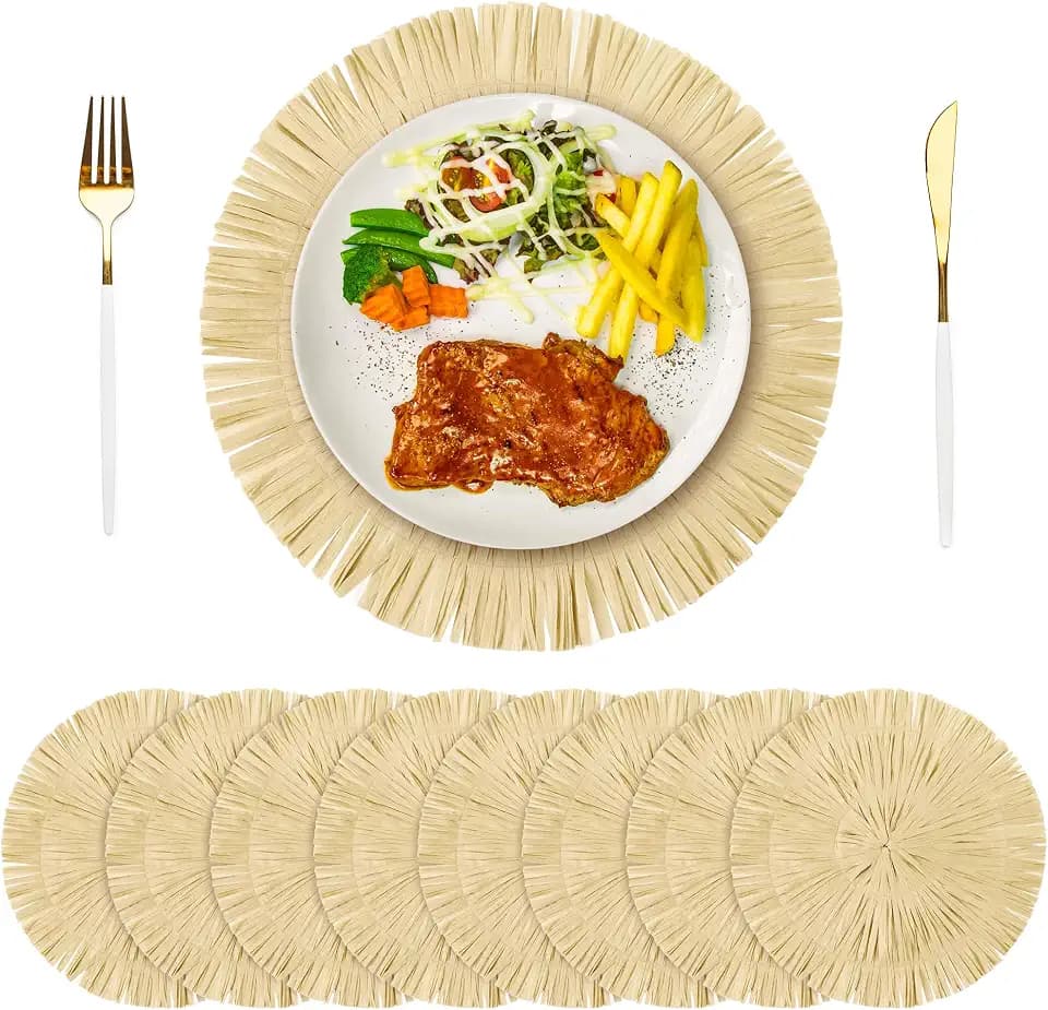 Fovths 8 Pcs Hawaii Luau Placemats Bulk 13 in Woven Boho Fringe Place Mats