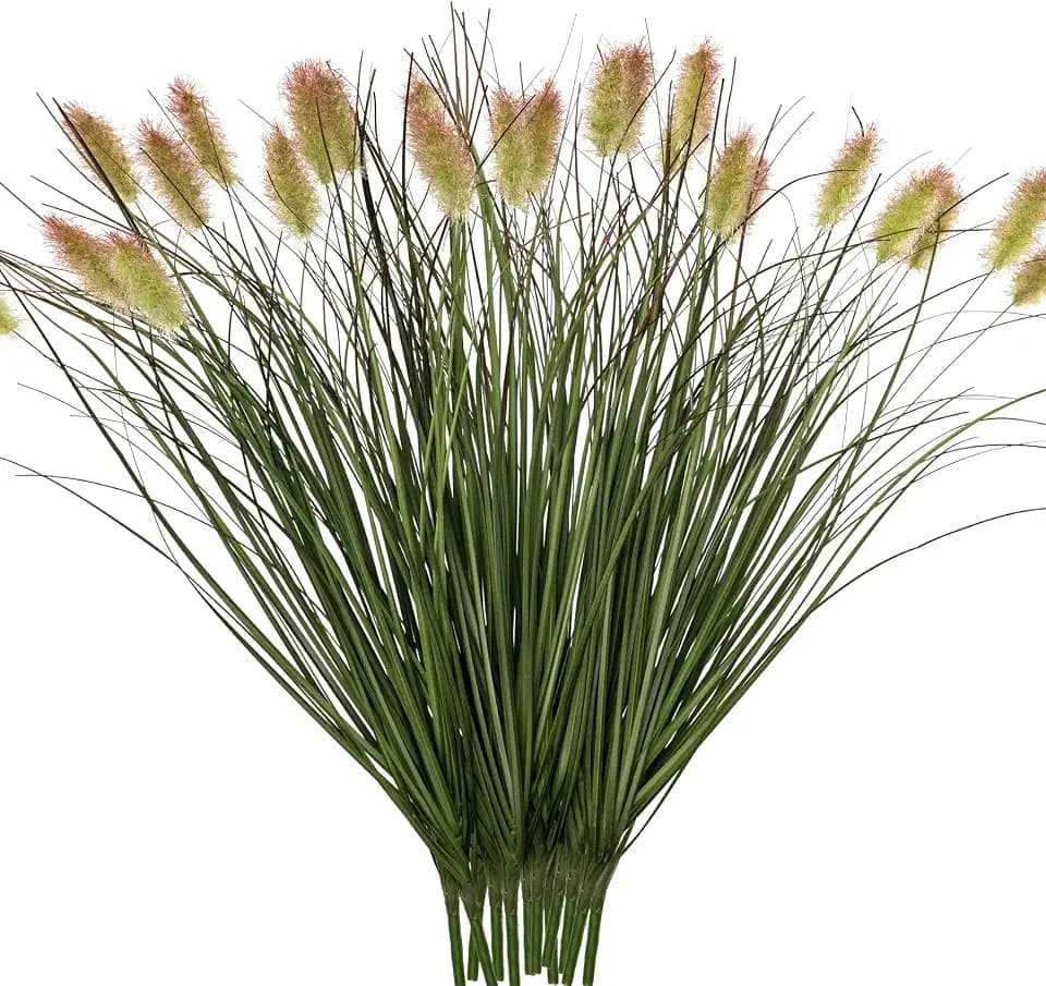 Ttranewsoo Artificial Grass, Fake Grass, Artificial Shrubs, Wheatgrass Cattails Fake Grass Decorations, Artificial Plants, Ornamental Grass, Outdoor Fake Grass, Green Leafy Decorations (12PCS)