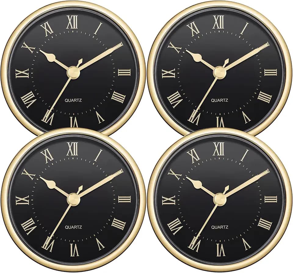 Outus 4 Pack 3-1/2 Inch (90 mm) Round Quartz Movement Clock Fit Up/Insert with Gold Trim and Arabic/Roman Numeral(Cool)