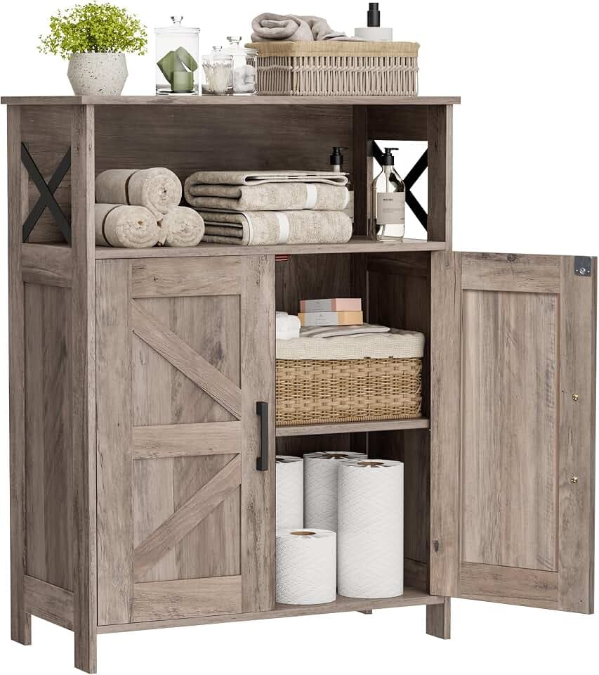 Homhedy Farmhouse Bathroom Storage Cabinet with Doors, Small Floor Cabinet