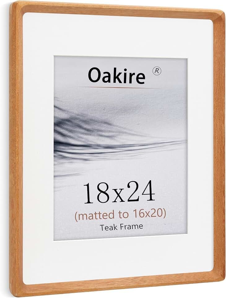 18x24 Poster Frame with Mat for 16x20, USA-Sourced Natural Teak Wood with Mortise & Tenon Construction, High-Clarity Glass, Handcrafted Rounded Corner Gallery Wall Poster Frame