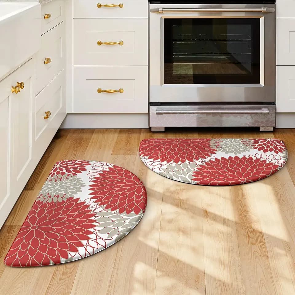 KIMODE Half Circle Kitchen Mats for Floor Cushioned Anti Fatigue 2PCS Semi