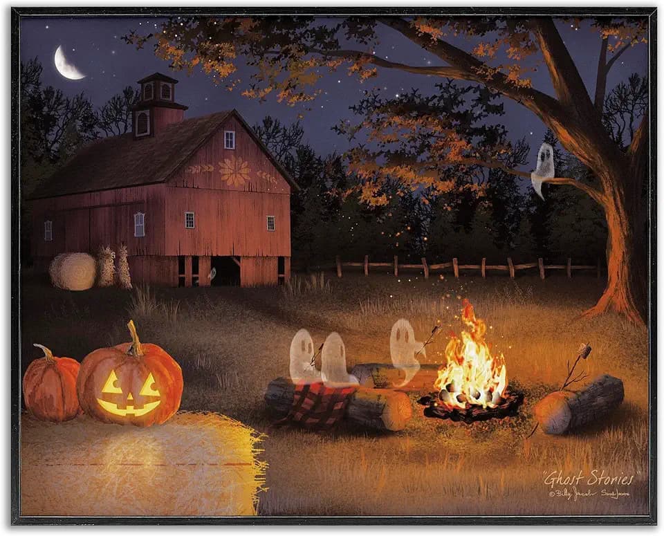 Spooky Ghosts Autumn Campfire, 16 x 20 Inch Framed Giclée Print
