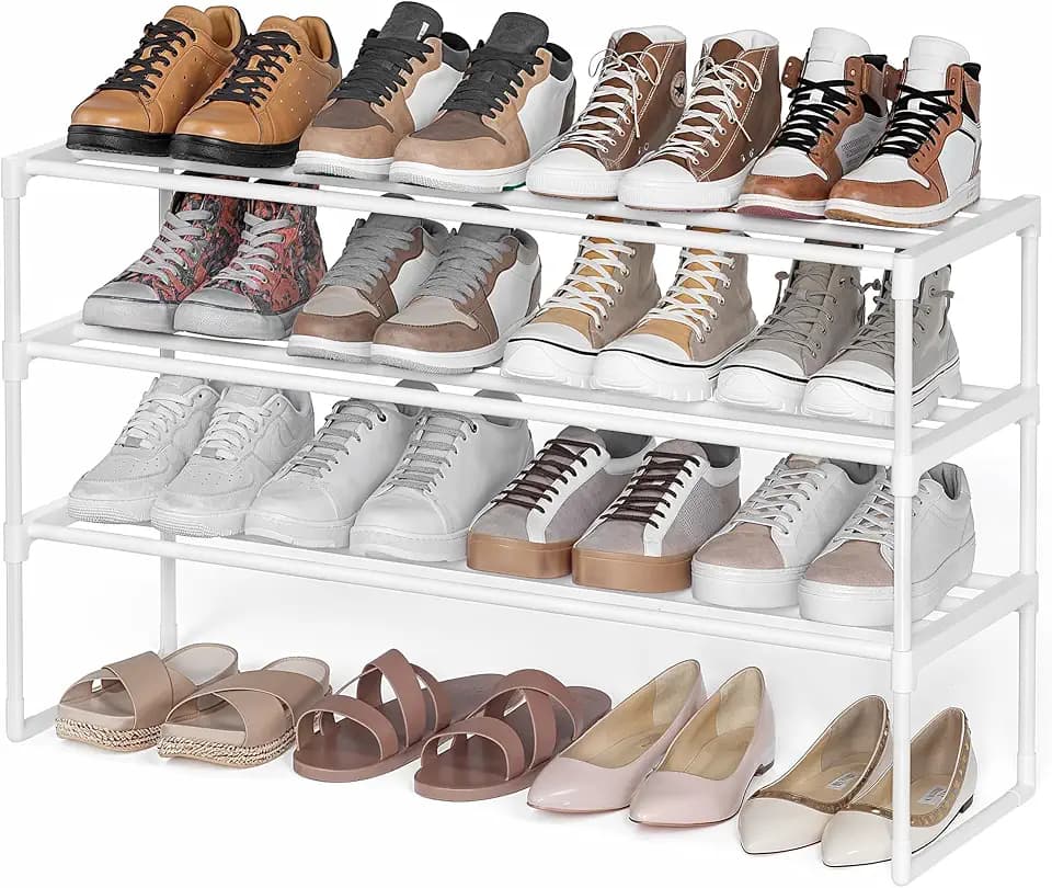 SONGMICS HOME Shoe Storage Organizer, Metal Shoe Rack, for Entryway, Living Room, Garage, 12 x 36.4 x 21.9 Inches, White
