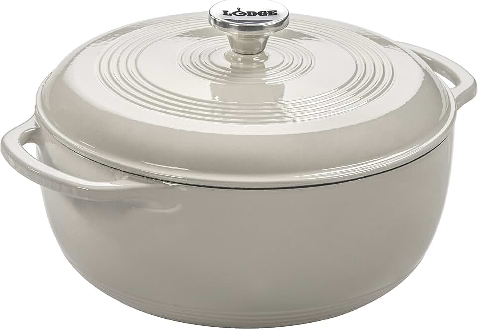 Lodge Essential Enamel Cast Iron Dutch Oven, 3 Quart, Oyster White