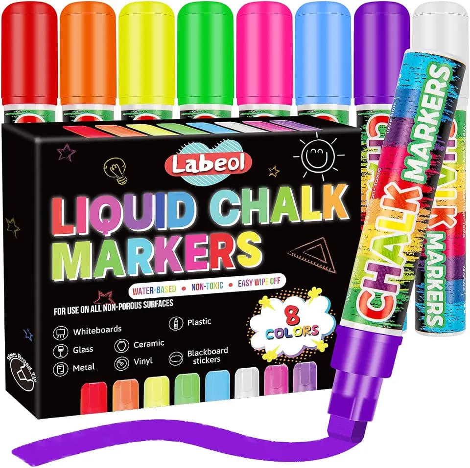 Labeol 8 Colors Jumbo Chalk Markers | 10mm Window Markers for Glass & Car Paint Pens, Washable for Blackboards, Chalkboards, Mirrors – Summer DIY