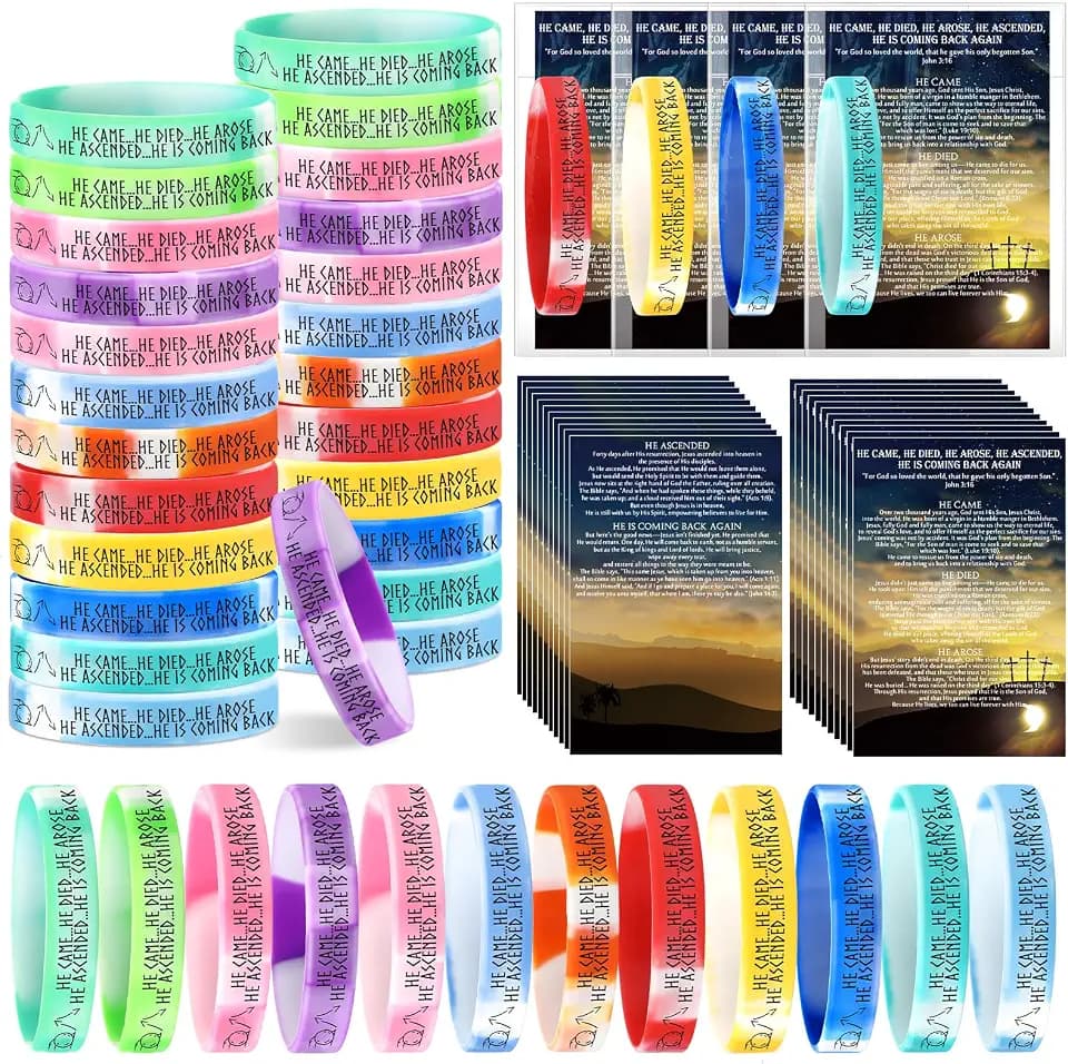 36 Sets Christian Mothers Day Gifts Bracelet and Gospel Tracts Religious Bible Bracelet He Came Died Arose Jesus Silicone Wristband for Party Favor Sunday School Women Men (Gradient)