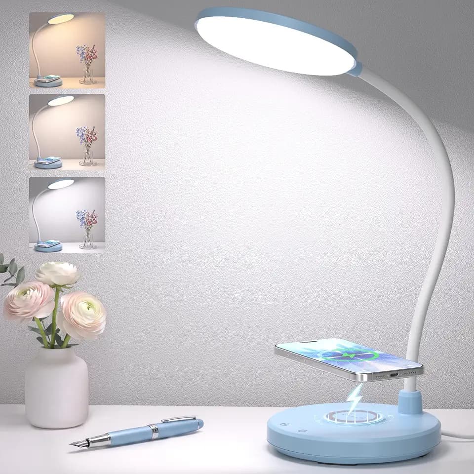 Blue Desk Lamp, Table Lamp with Wireless Charger, 800LM, CRI95+