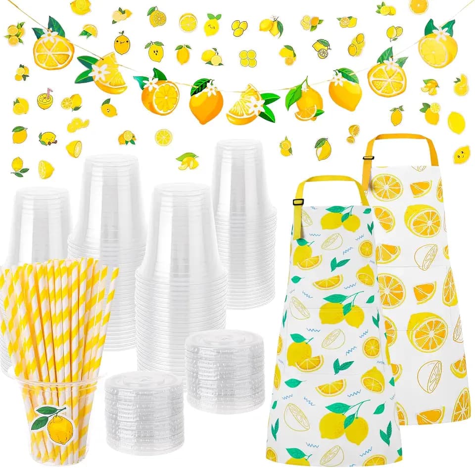 Lemonade Stand Supplies, 2 Kids Lemon Aprons with Pockets